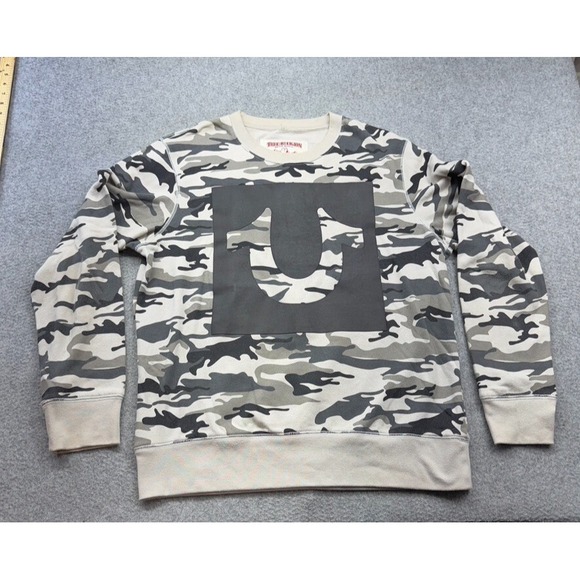 TRUE RELIGION PULLOVER Mens Extra Large Gray Camo‎ Crewneck Jacket Streetwear - Picture 1 of 9